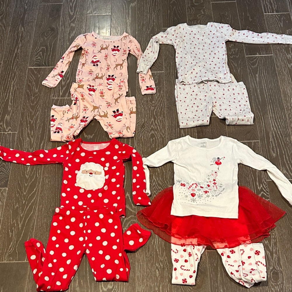 Girls Holiday Pajama Bundle - Red, Pink, White, Grey